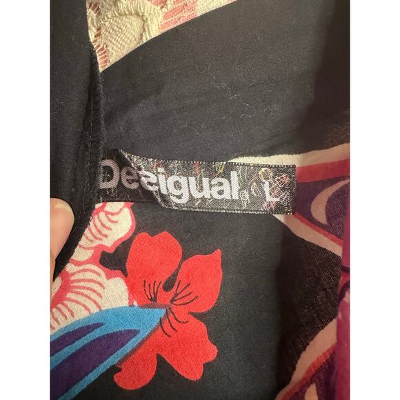 EUC Desigual Blouse Sz Black Multicolored Floral Print Sz Large 100% Cotton - Picture 5 of 6